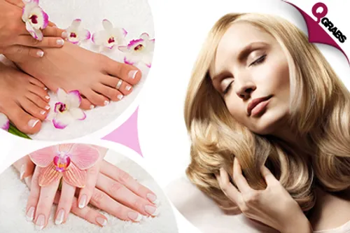 For QR99, Pamper your Hands, Feet, and Hair with a Mani, Pedi, Haircut and Hair Oil Treatment at Sensation Beauty Center & Spa! (QR410 Value)